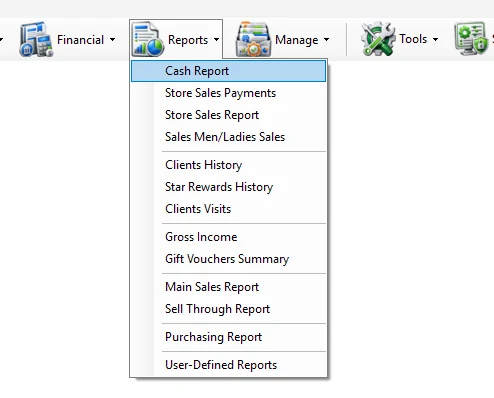 IMS Reports menu