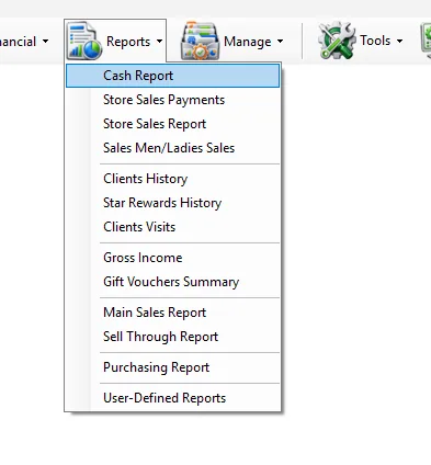 IMS Reports menu showing Store Sales Payments