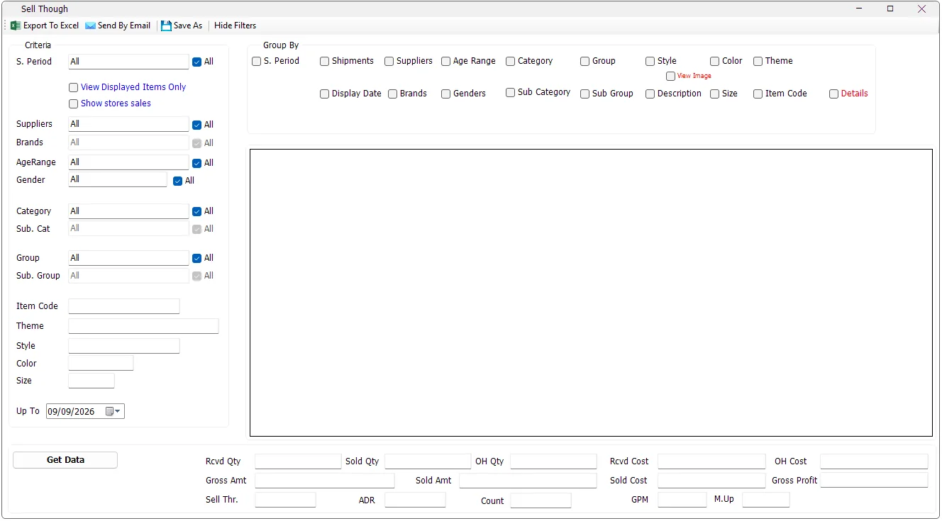IMS Sell Through report criteria and grouping screen