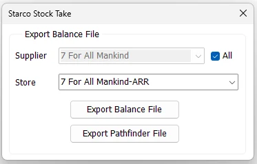 Starco Stock Take export screen