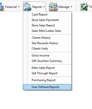 IMS Reports menu with User-Defined Reports selected